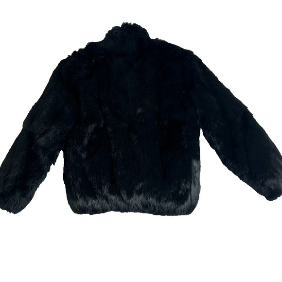 Niki Jacket Girls 7 Black Genuine Rabbit Fur Zip Up Mock Neck - Picture 4 of 13